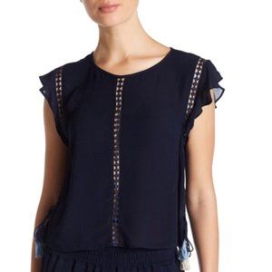 Dolce Vita Anthropologie navy blue eyelet blouse